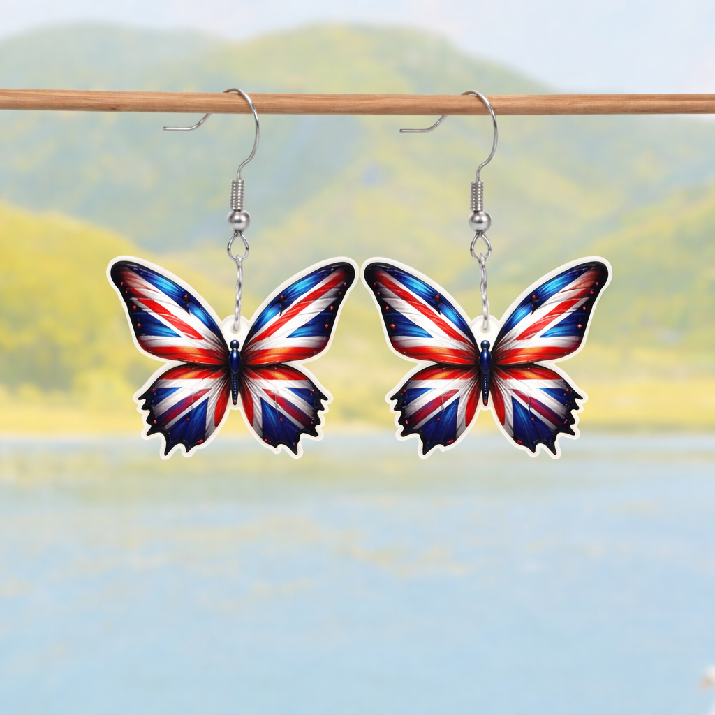 British Flag Butterfly Earrings