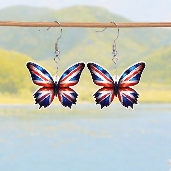British Flag Butterfly Earrings