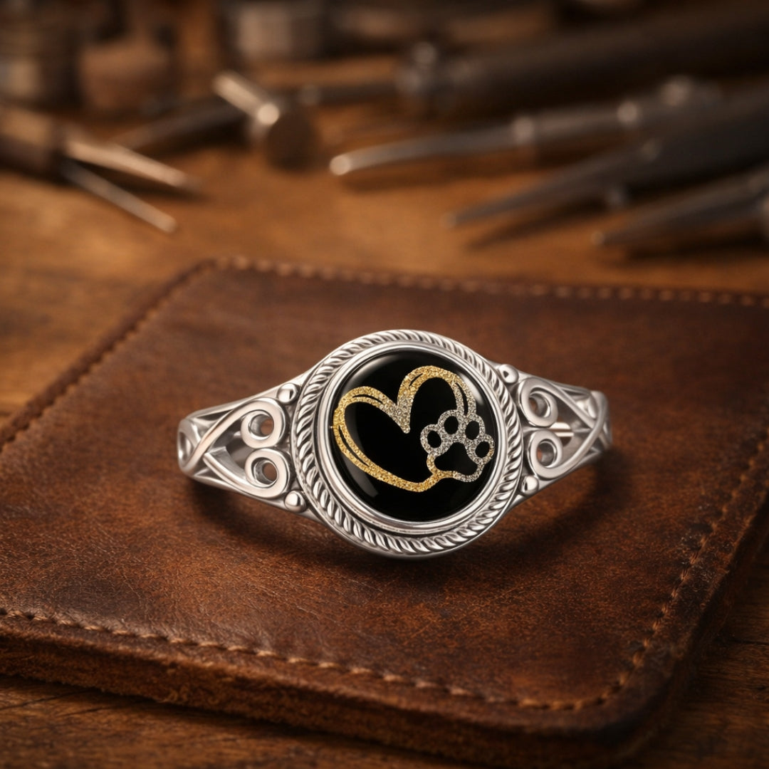 Artisanal Golden Heart & Paw Ring