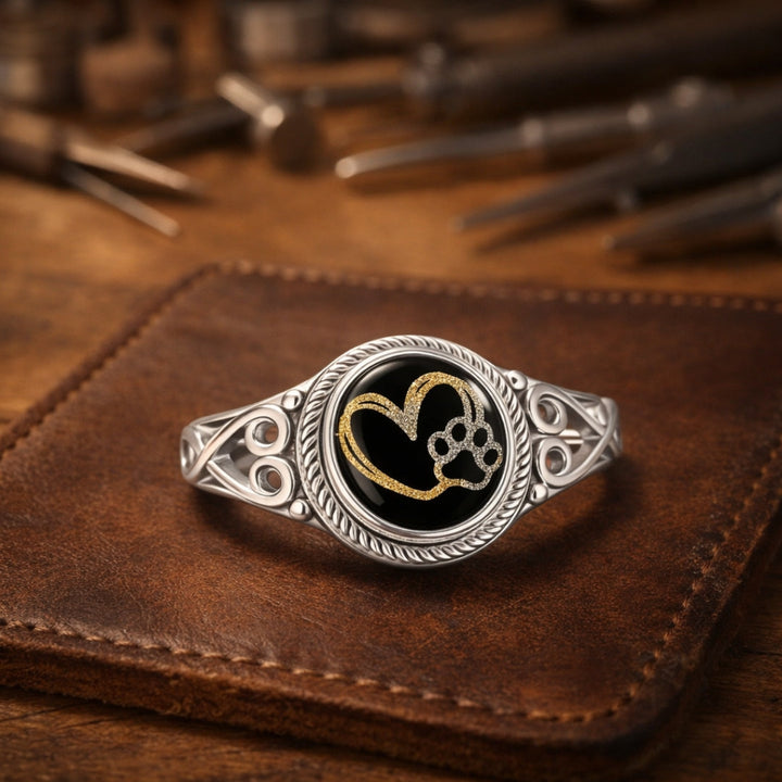 Artisanal Golden Heart &amp; Paw Ring