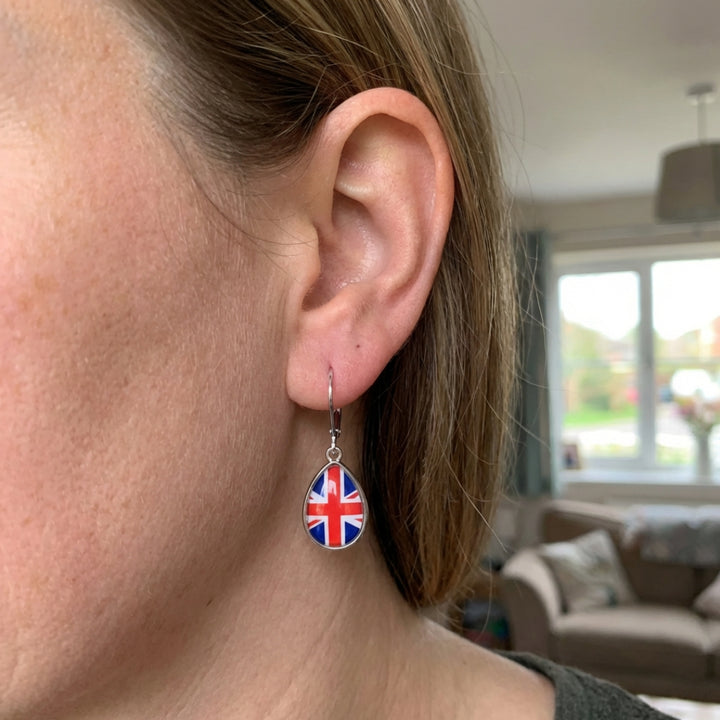 Waterdrop British Flag Pattern Earrings