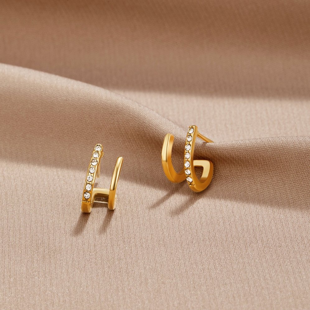 18K Gold &amp; Crystal Claw Earrings