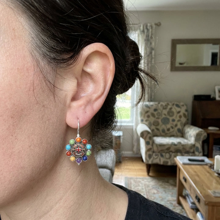 Colorful Stone Rounded British Earrings