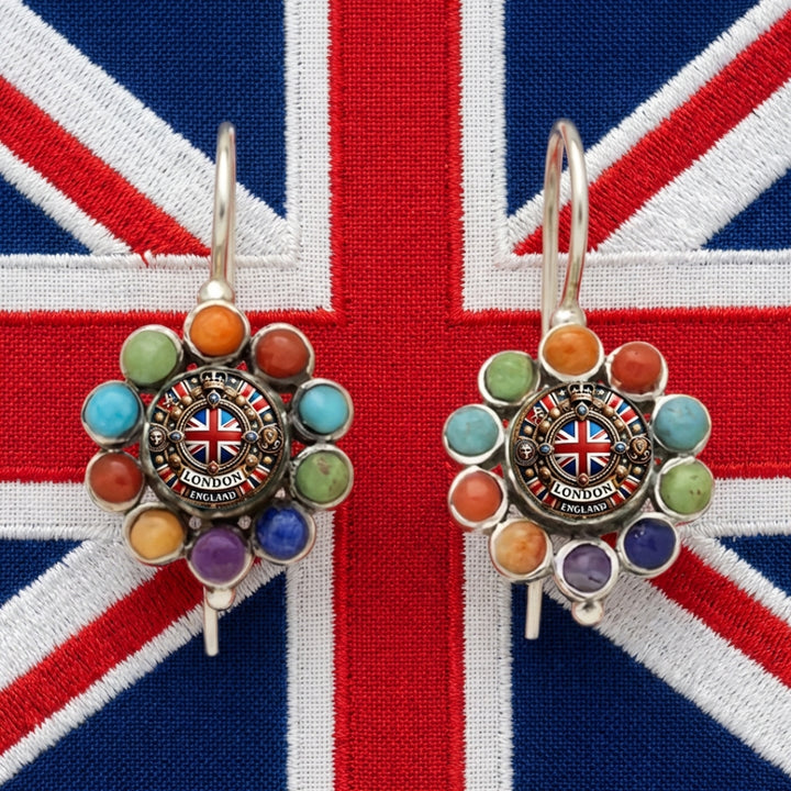 Colorful Stone Rounded British Earrings