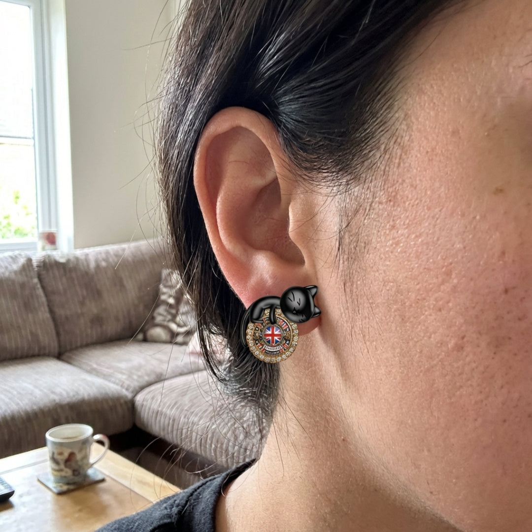 Black Cat British Earrings