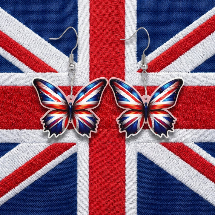 British Flag Butterfly Earrings