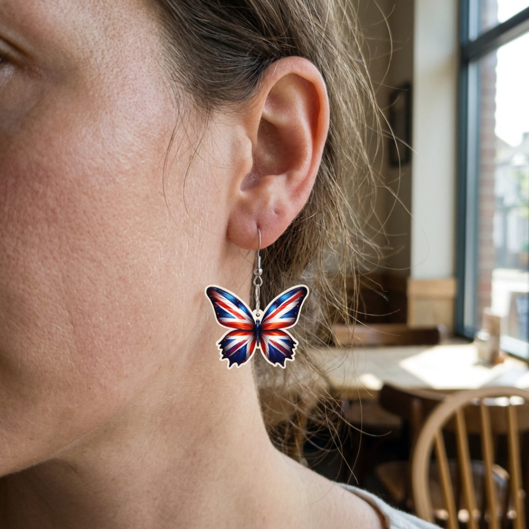 British Flag Butterfly Earrings