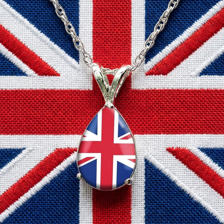 British Flag Water Drop Pendant Necklace