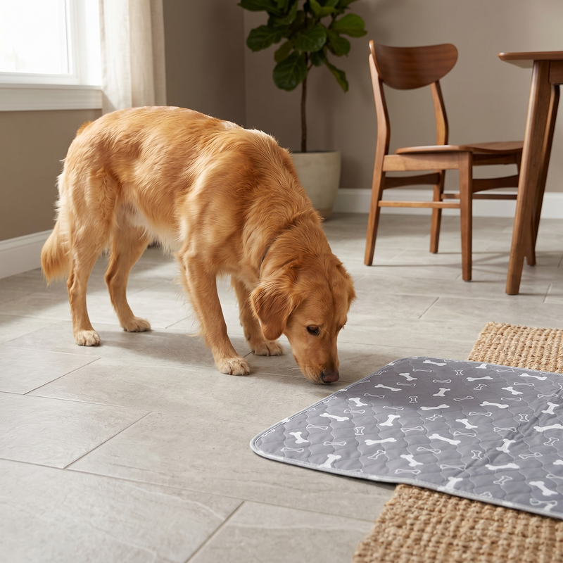 Senior dog sniffing disposable pad