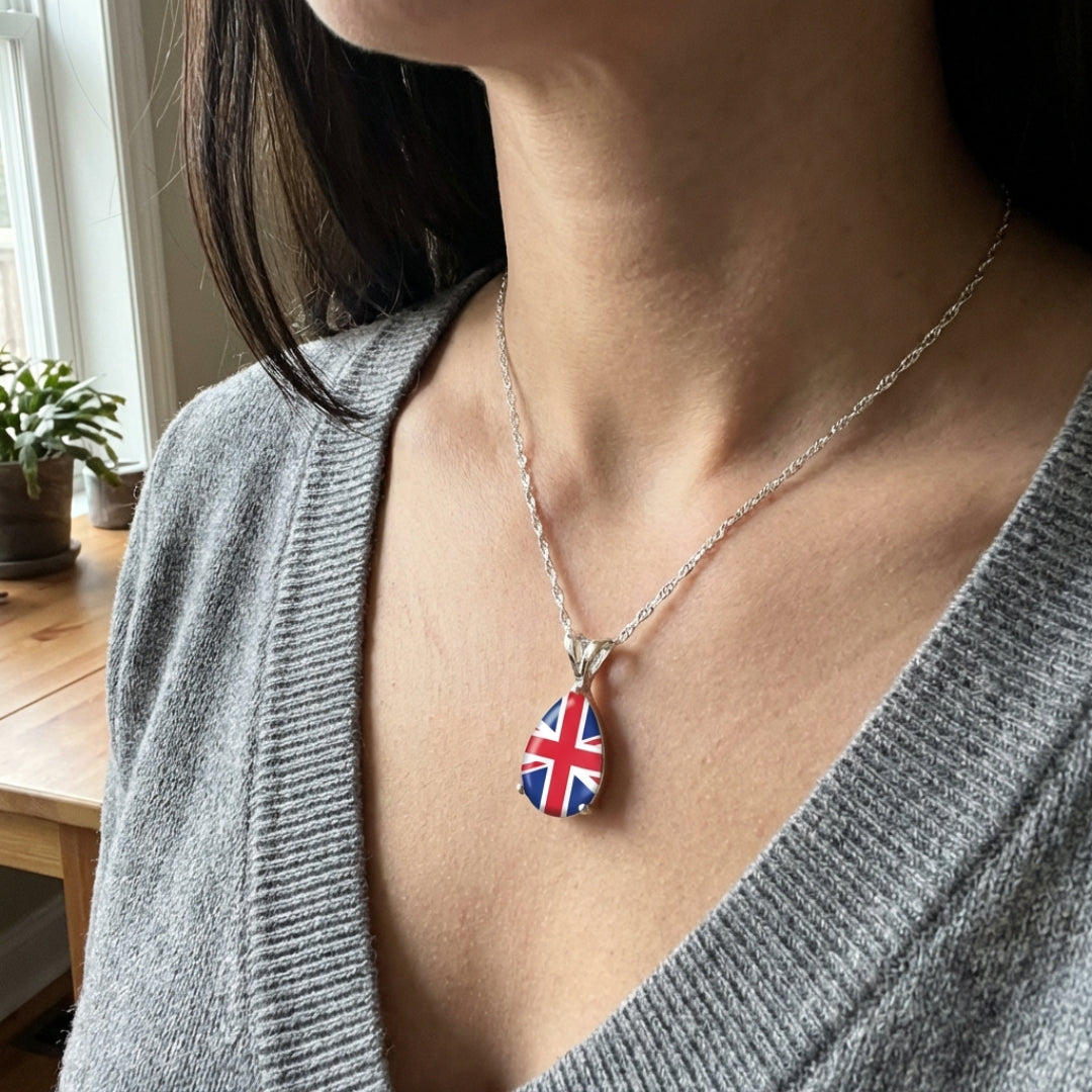 British Flag Water Drop Pendant Necklace