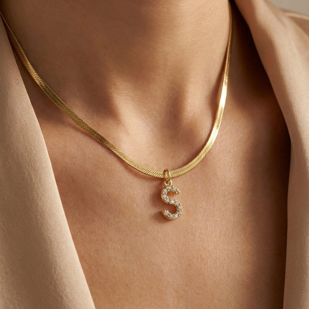 Melly® Diamond Initial Herringbone Necklace
