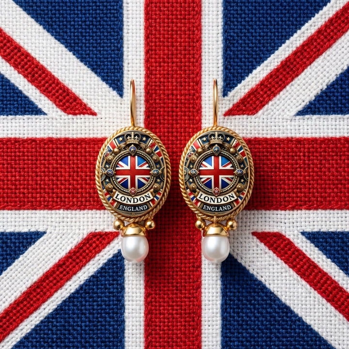 British Flag Gold &amp; Pearl Earrings