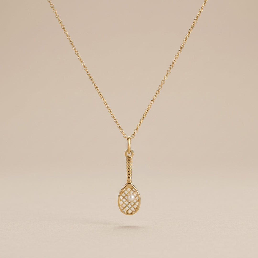 Kinn x Sunset Tennis Club Ball And Racquet Necklace Pearl