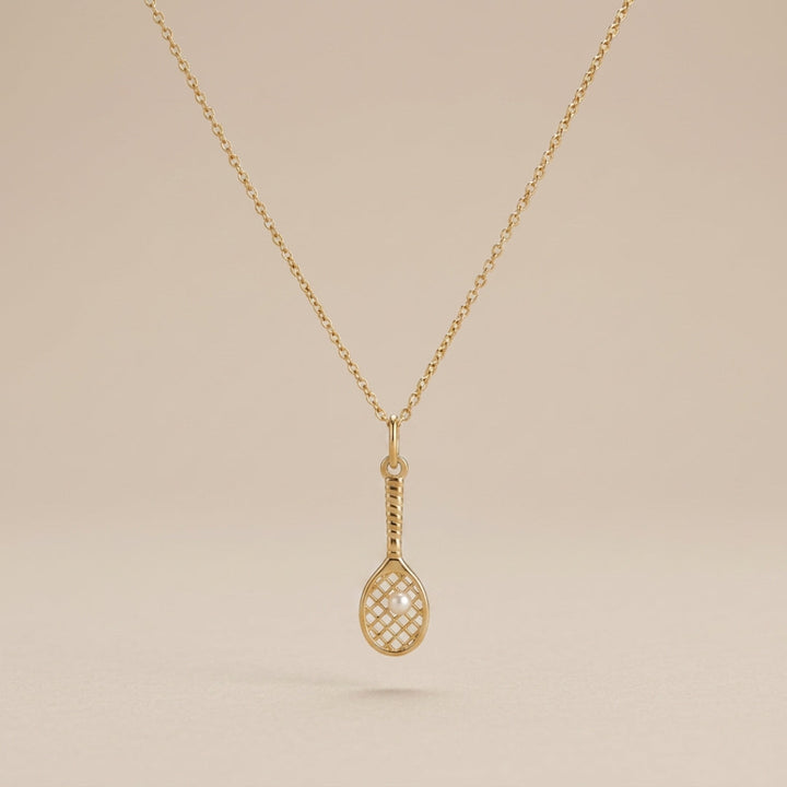 Kinn x Sunset Tennis Club Ball And Racquet Necklace Pearl