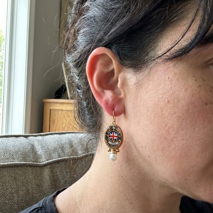 British Flag Gold &amp; Pearl Earrings
