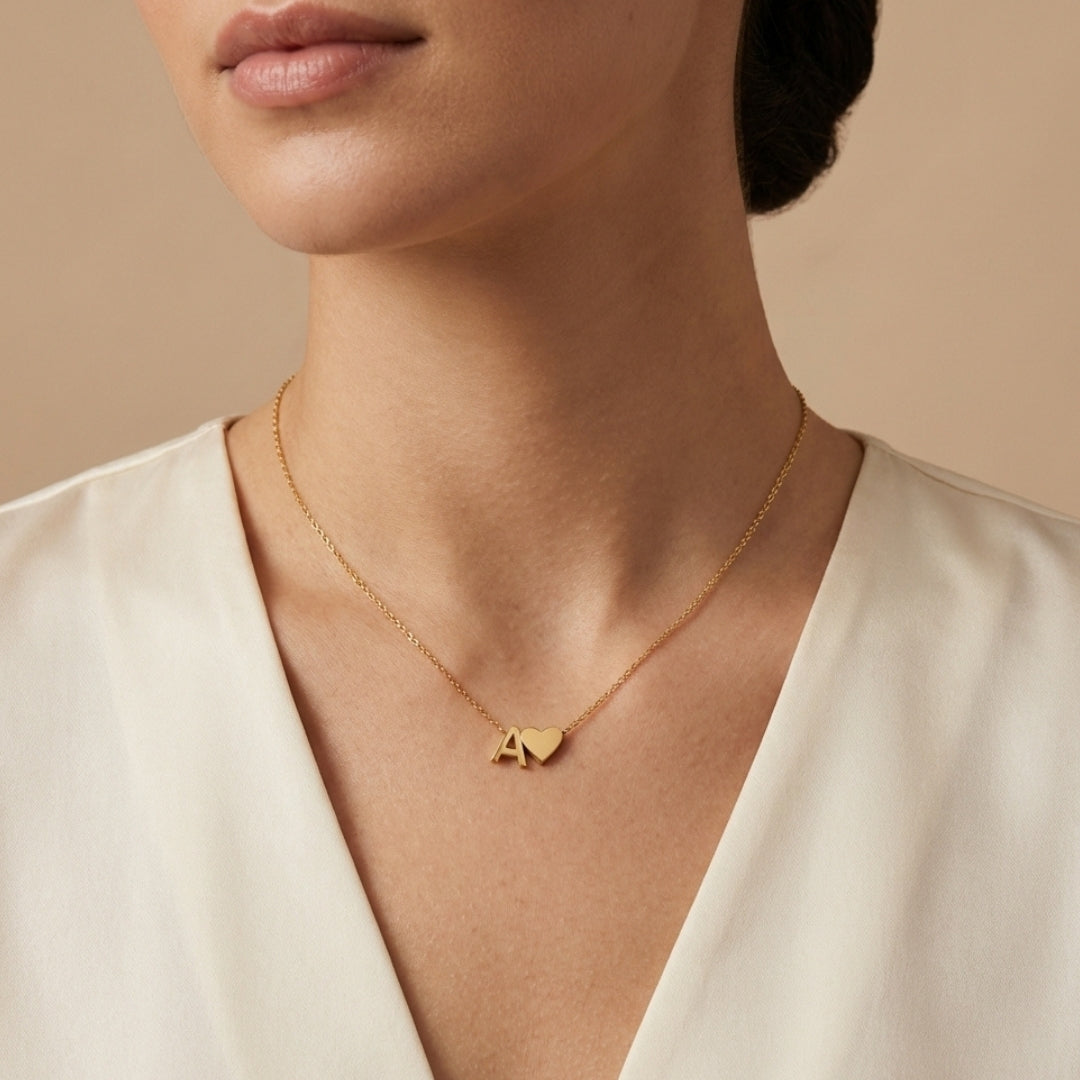 Forever Love &amp; Letter Gold Necklace