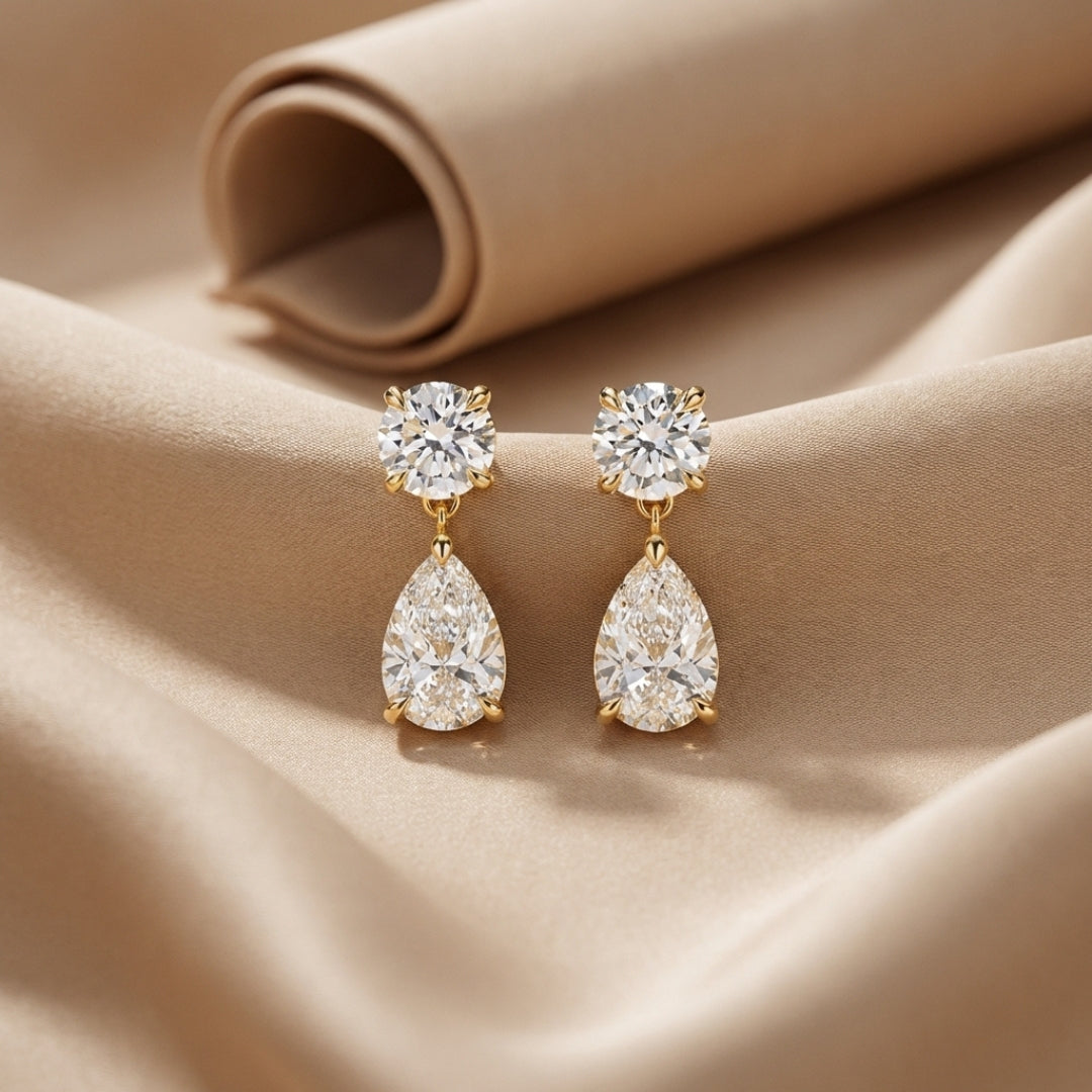 Frankie Round & Pear 4ctw Diamond Earrings