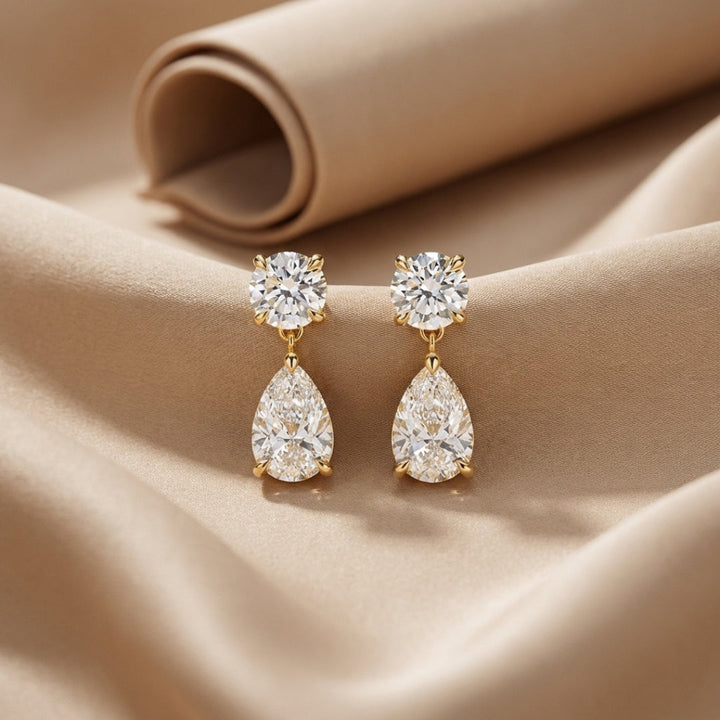 Frankie Round &amp; Pear 4ctw Diamond Earrings