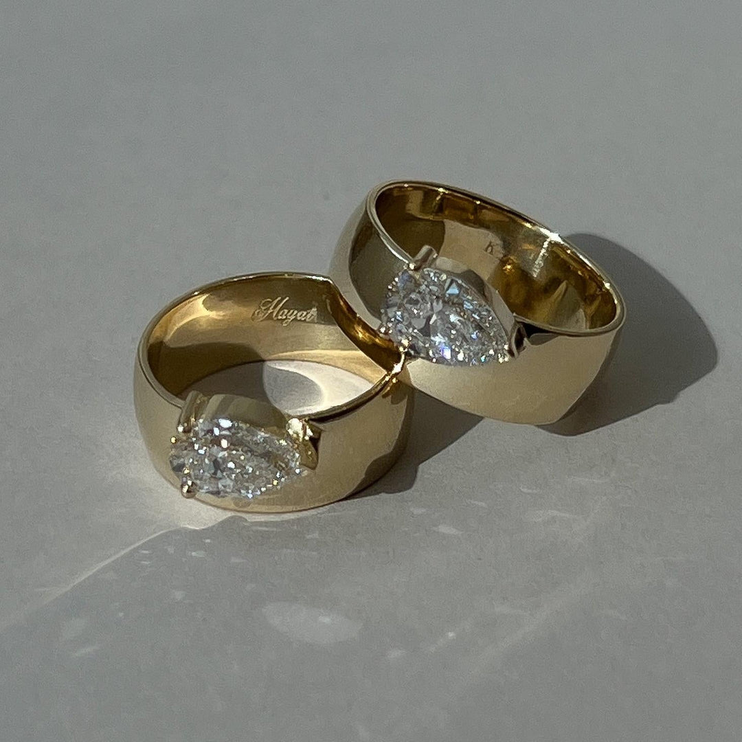 Porter Cigar Band Ring Pear Diamond