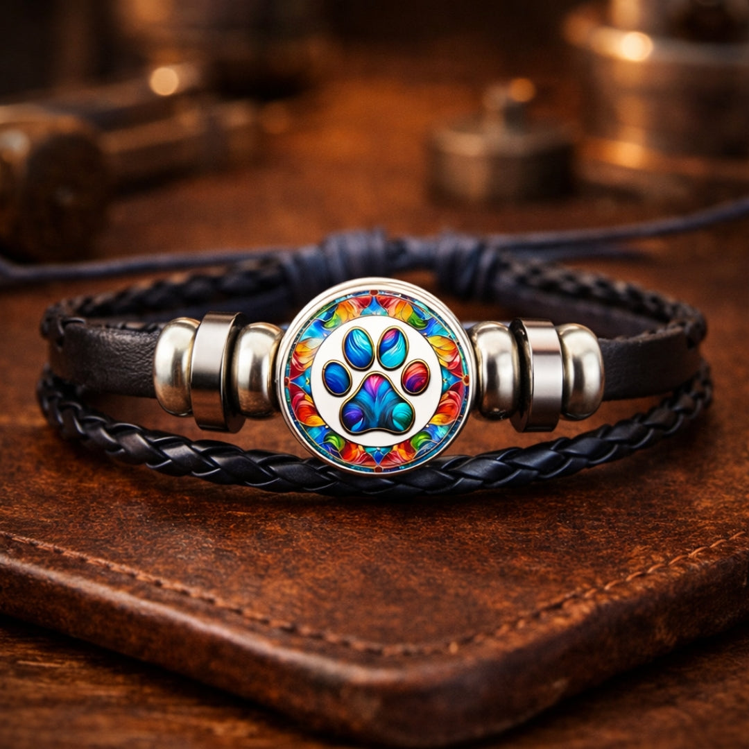 Artisan Braided Leather Paw Bracelet