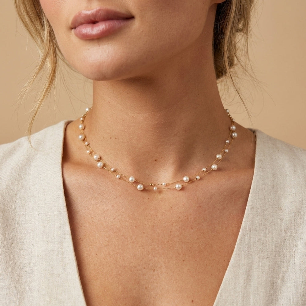Layered Tori Pearl Necklace