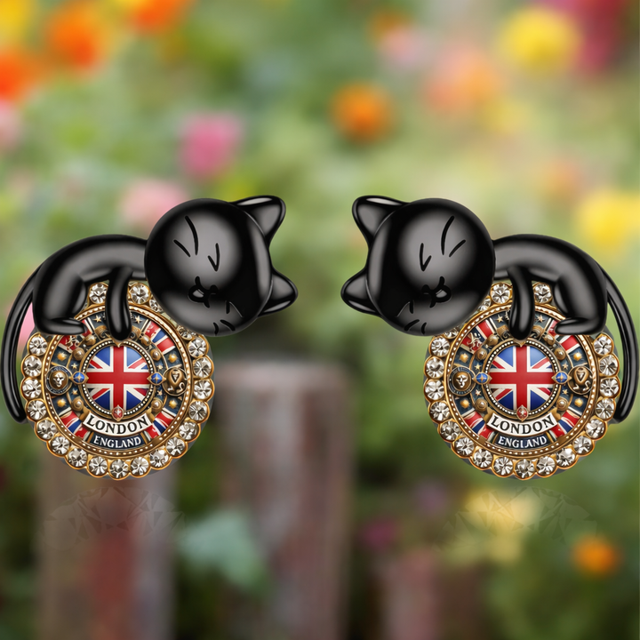 Black Cat British Earrings