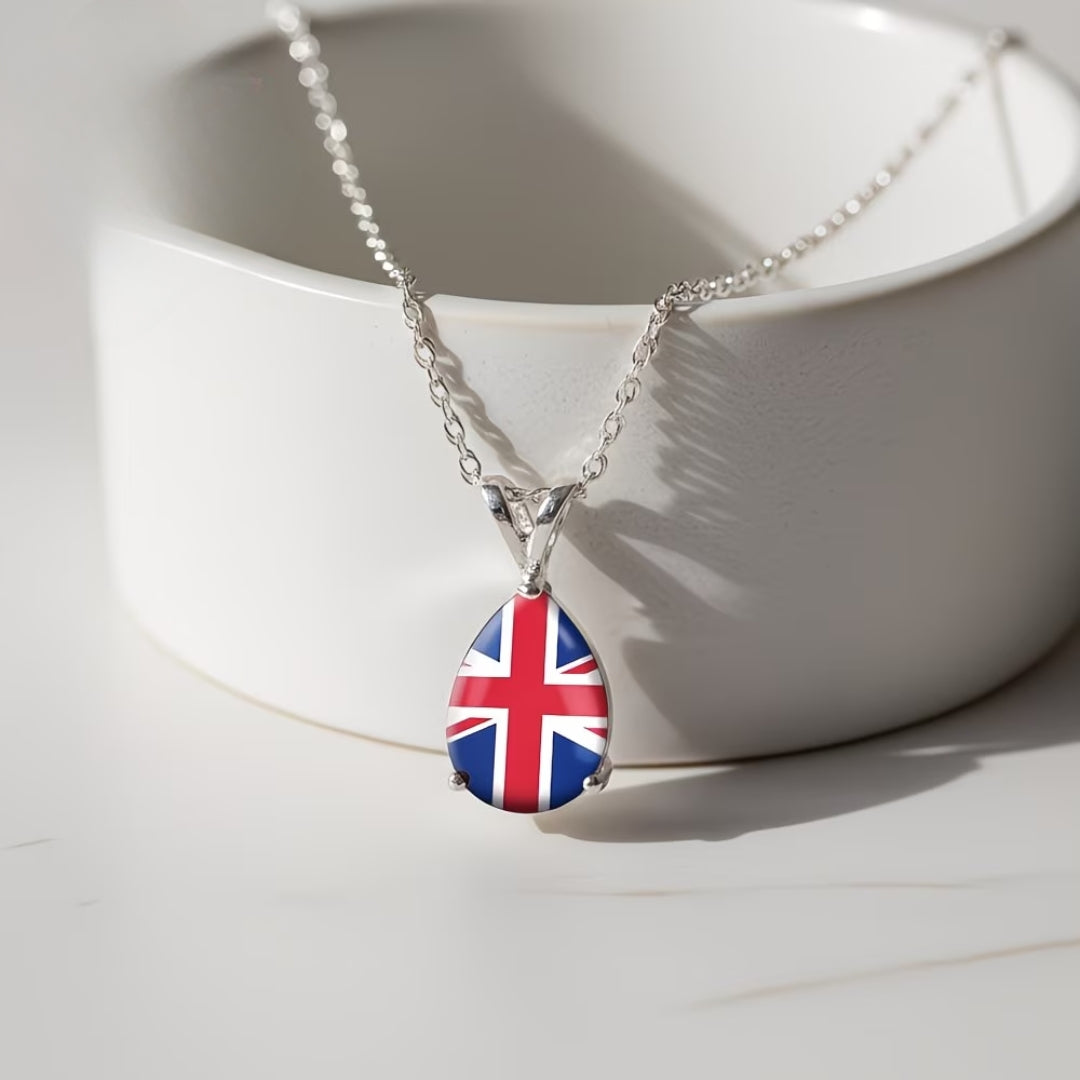 British Flag Water Drop Pendant Necklace
