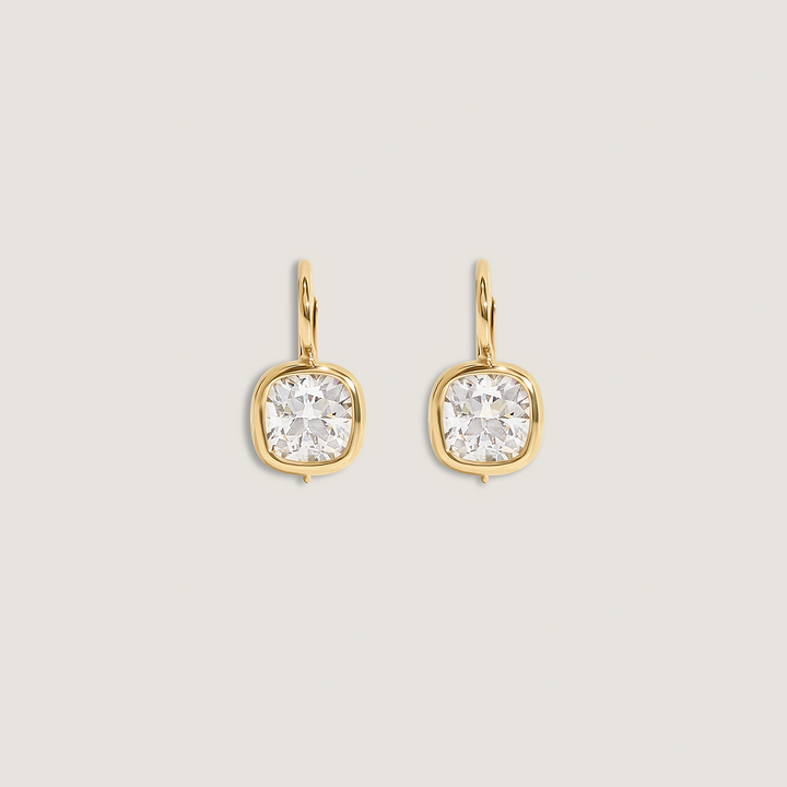 Harper 2ctw Cushion Cut Drop Earrings Yellow Gold