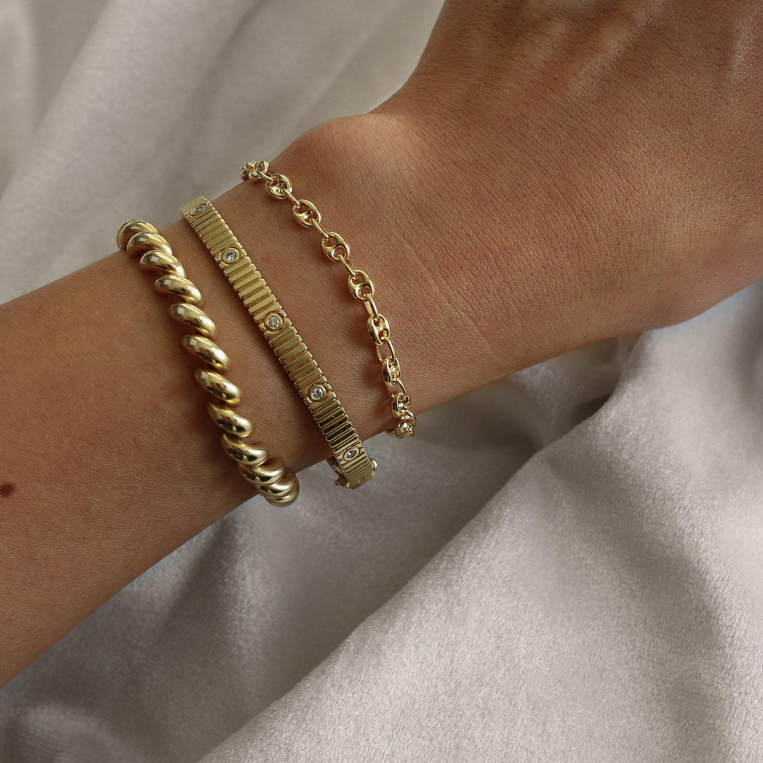 Petite Puffed Mariner Chain Bracelet Gold