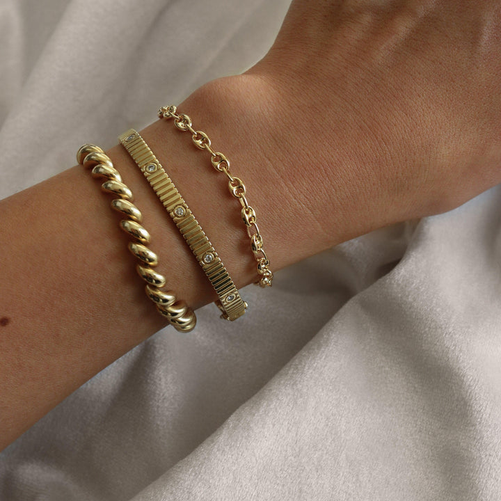 Petite Puffed Mariner Chain Bracelet Gold