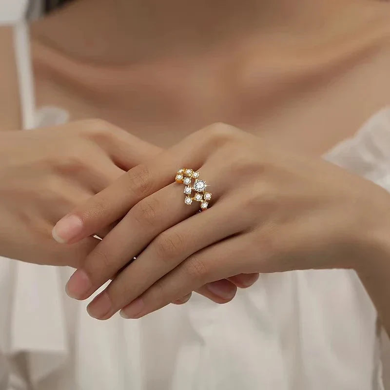 Crystal Irregular Gold Ring