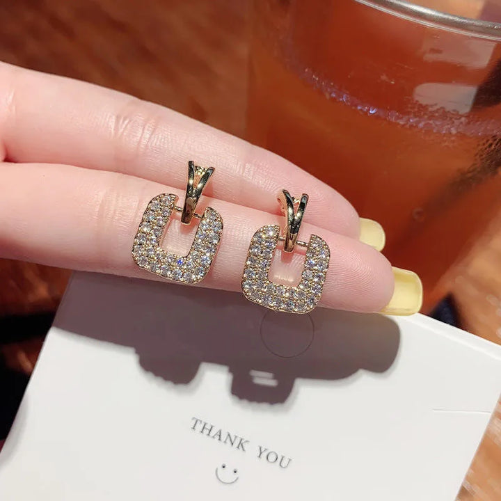 Gold Square Crystal Earrings