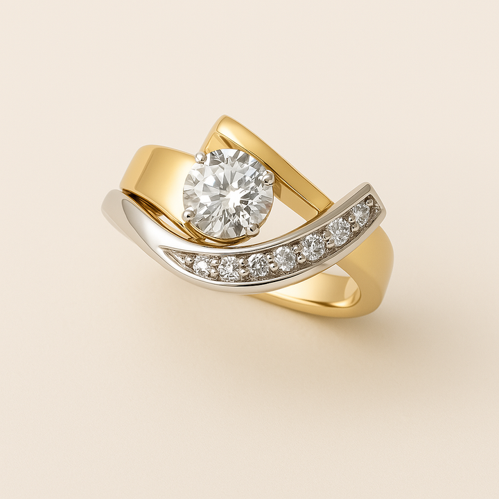 Vintage Irregular Gold &amp; Silver Zirconia Ring