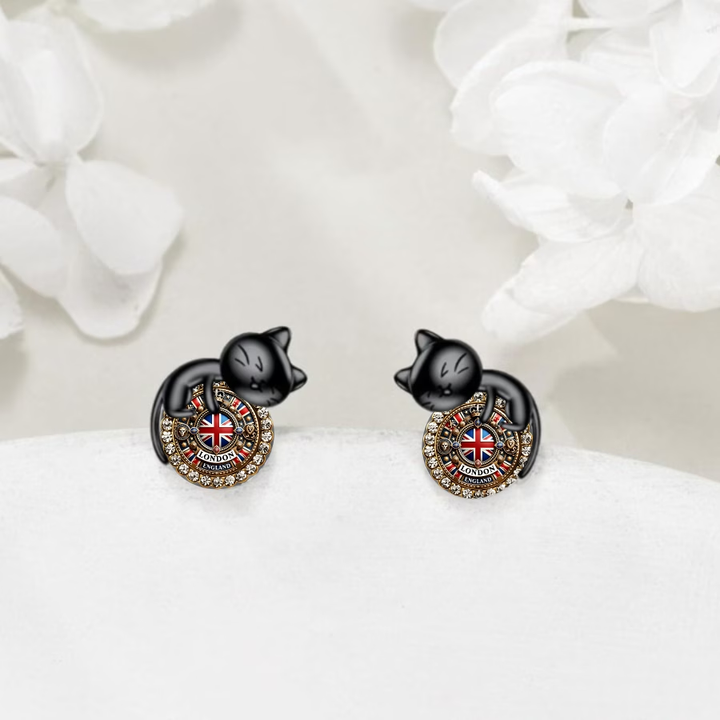 Black Cat British Earrings