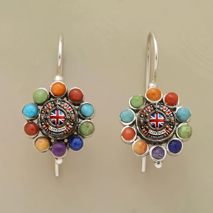 Colorful Stone Rounded British Earrings
