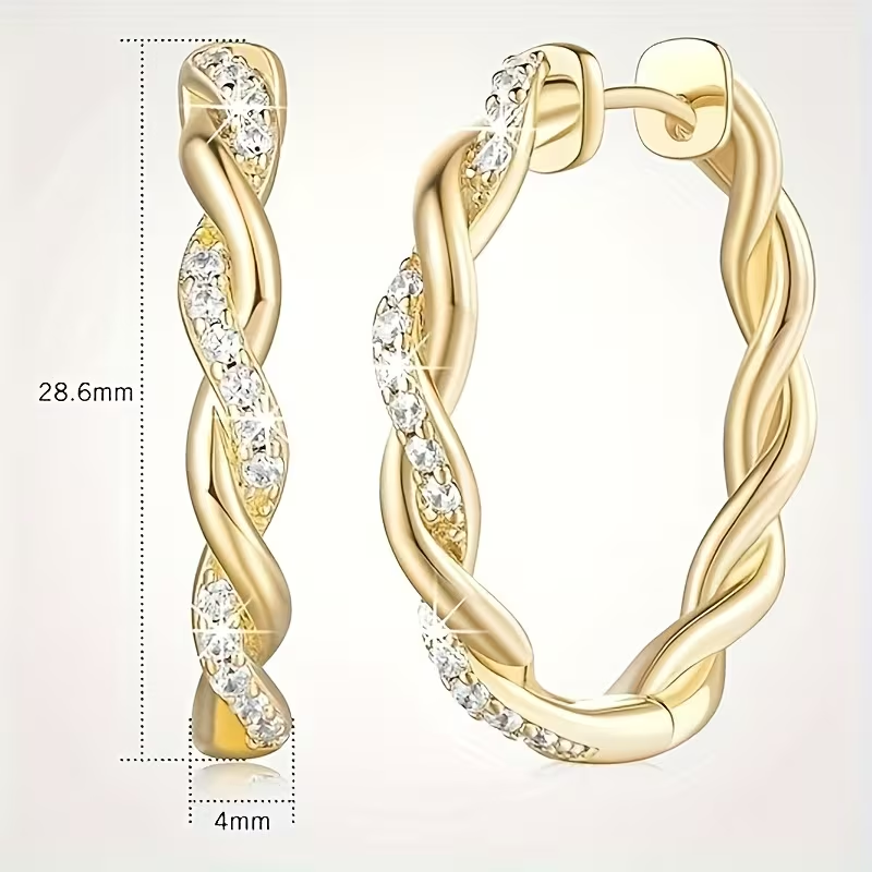 Gold Twisted Crystal Hoop Earrings