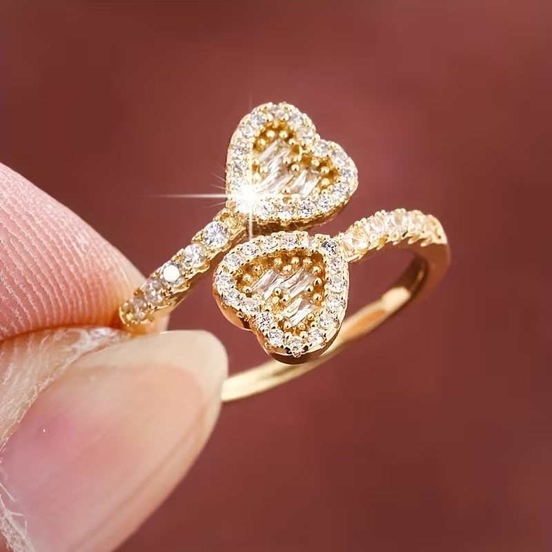 Adjustable Heart Shape Bright Gold Ring