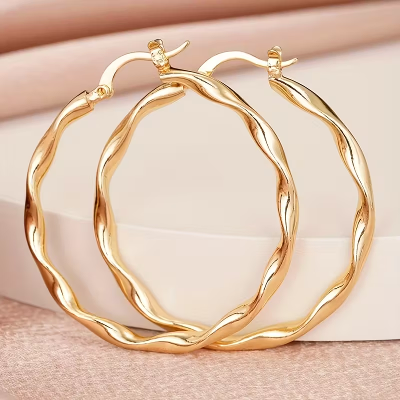Boho Gold Twisted Hoop Earrings