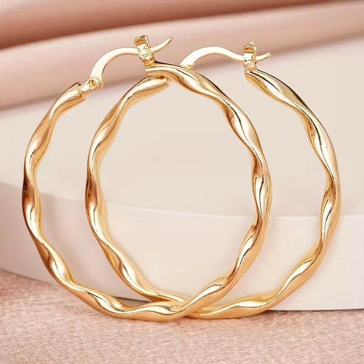 Boho Gold Twisted Hoop Earrings
