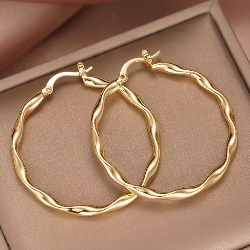Boho Gold Twisted Hoop Earrings