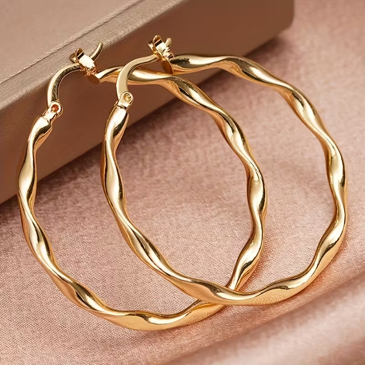 Boho Gold Twisted Hoop Earrings