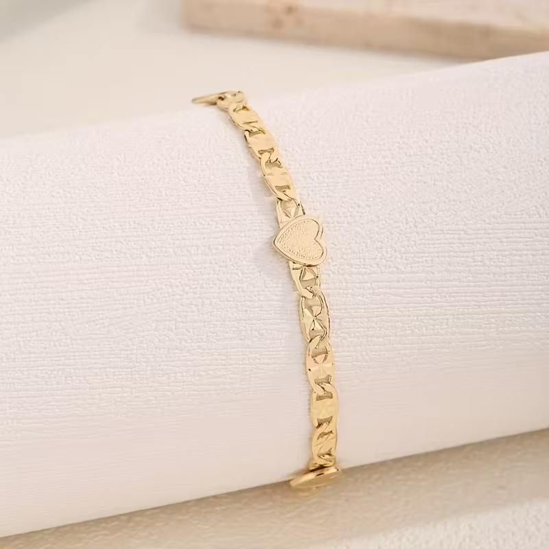 Gold Heart Cuban Chain Bracelet