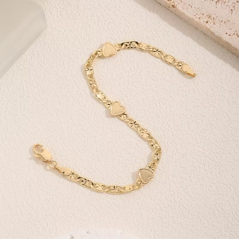 Gold Heart Cuban Chain Bracelet
