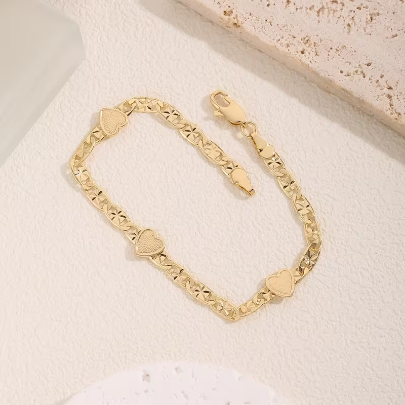 Gold Heart Cuban Chain Bracelet