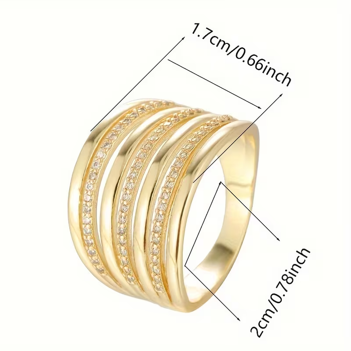 Wide Layer Zirconia Gold Ring