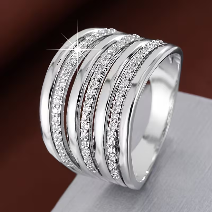 Wide Layer Zirconia Gold Ring