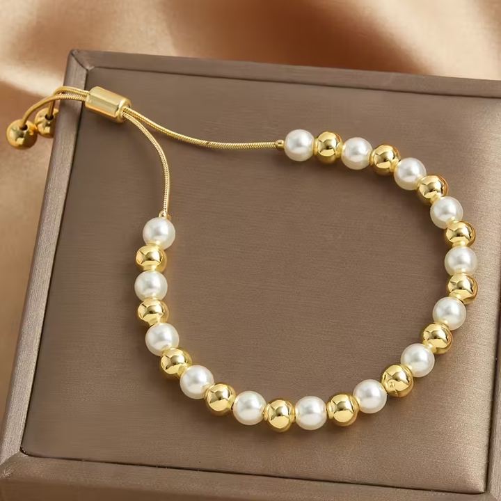 Gold &amp; Pearl Beads Bracelet