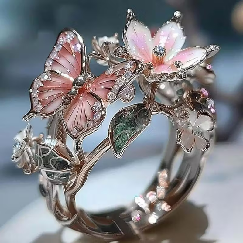 Nature Bright Butterfly Zirconia Ring