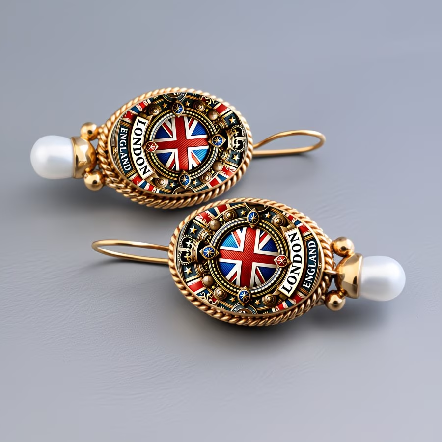 British Flag Gold &amp; Pearl Earrings