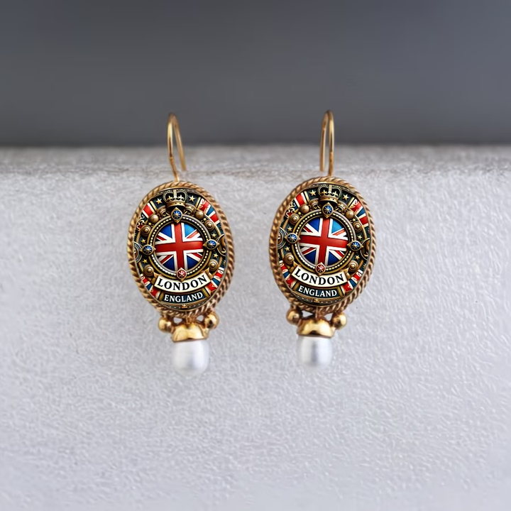 British Flag Gold &amp; Pearl Earrings